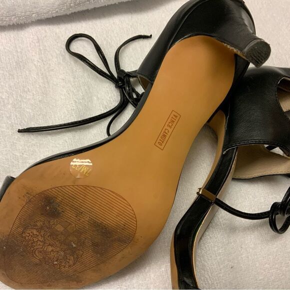 Vince Camuto Celia Black  Print Open Toe/Ankle Tie Heels 7M - Picture 10 of 10